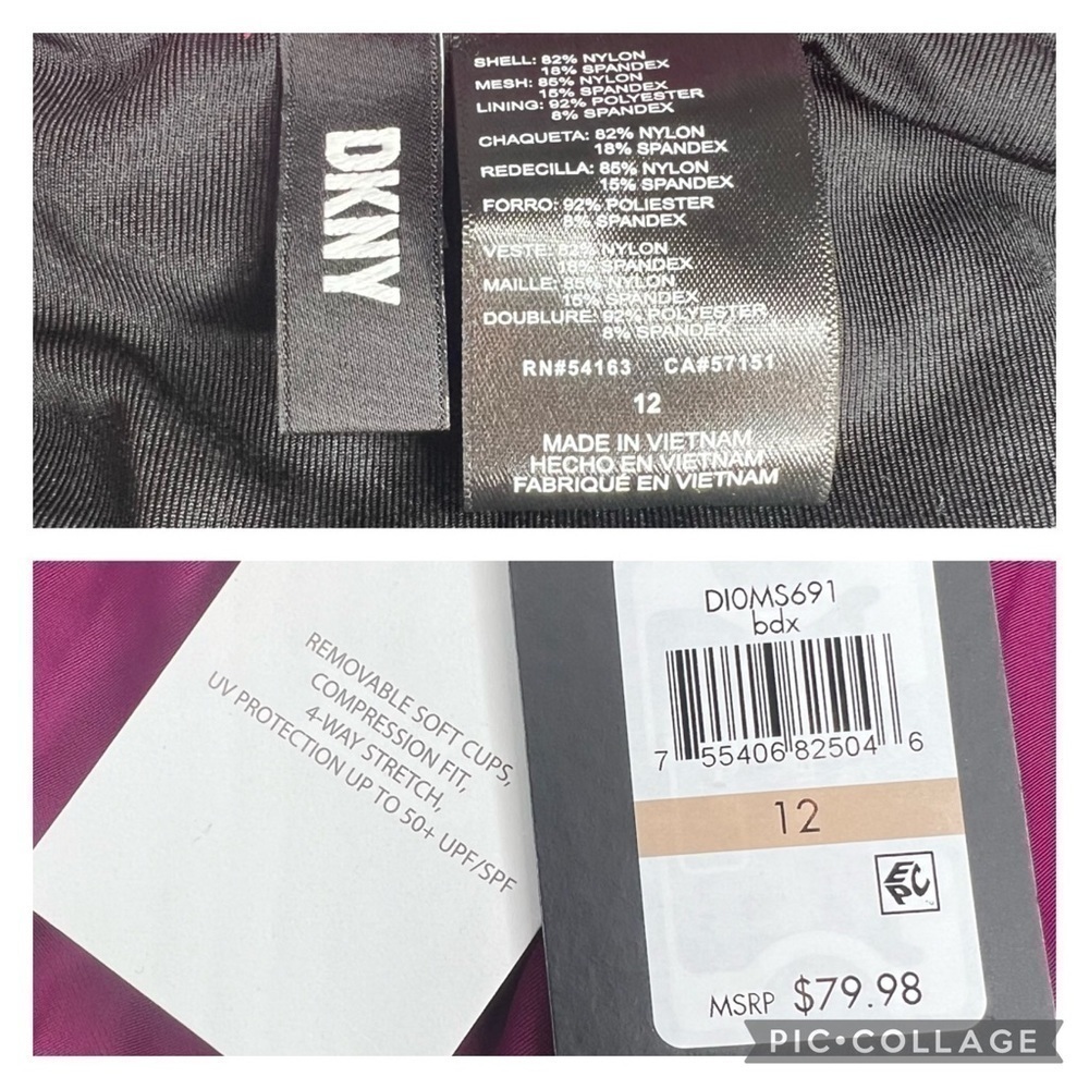 DKNY BORDEAUX WINE Ruffle Underwire Tummy Control One-Piece Swimsuit - Picture 13 of 15